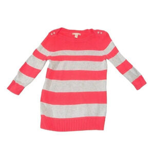Banana Republic Knit 3/4‎ Sleeve Boat Neck Coral/Gray Stripe Sweater